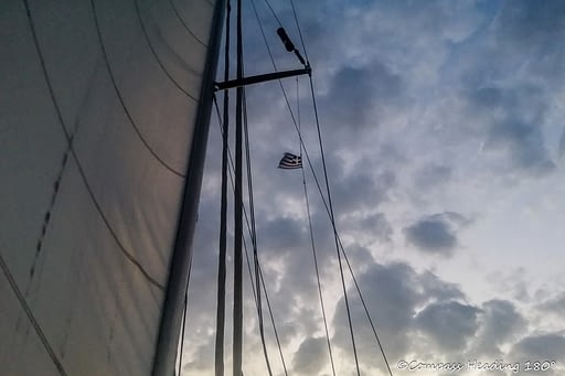 Sailing into the night, clouds are beginning to gather.